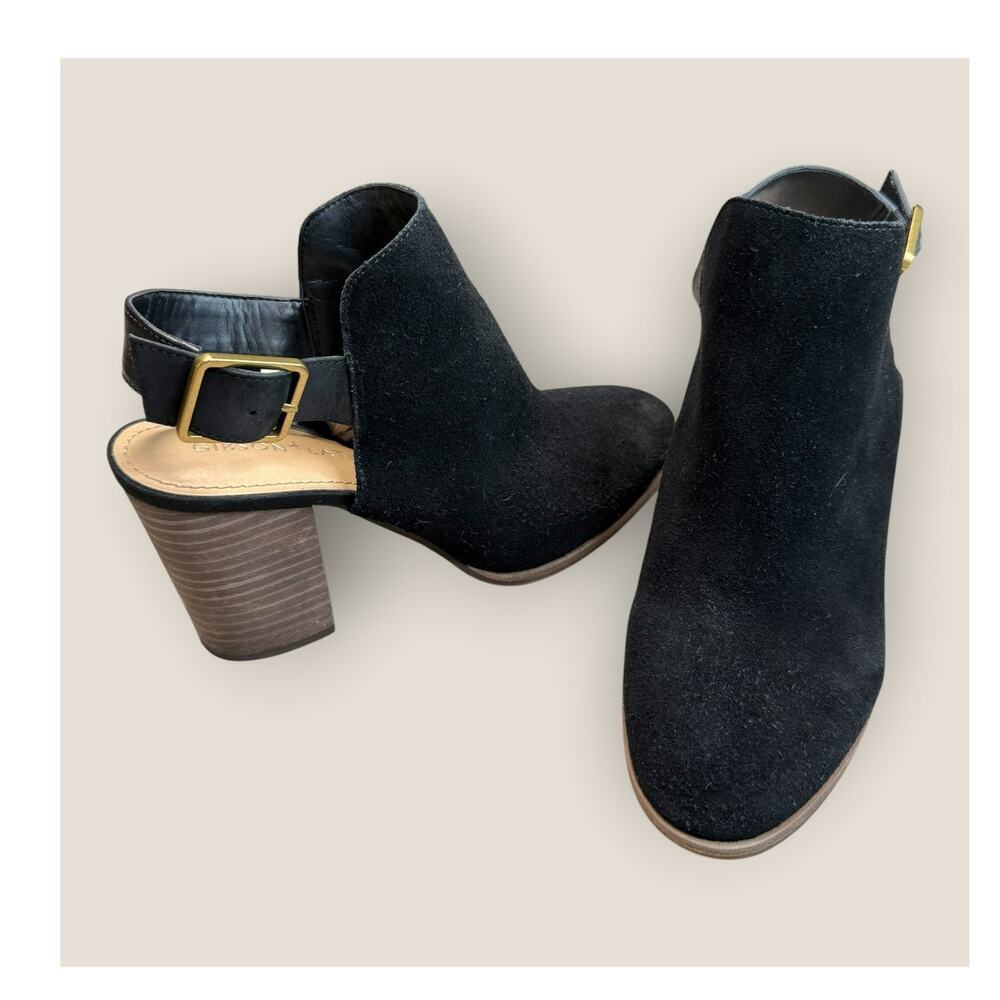 Gibson Latimer Black Suede Slingback Ankle Bootie Womens 9.5M High Block Heel